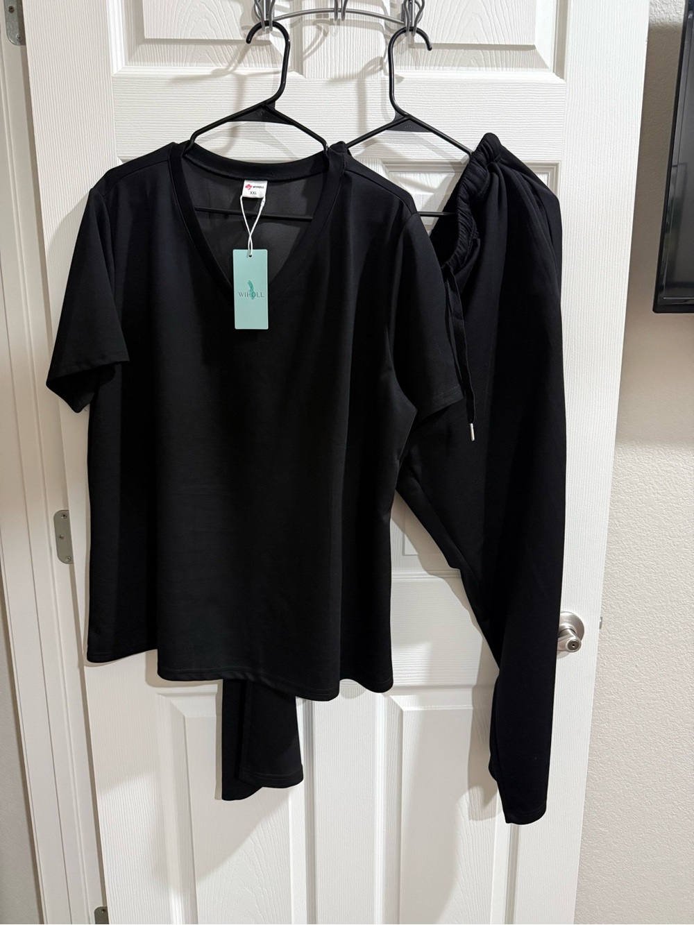 Black V-Neck Short Sleeve Top - Classic Everyday Tee and Ankle pants to match